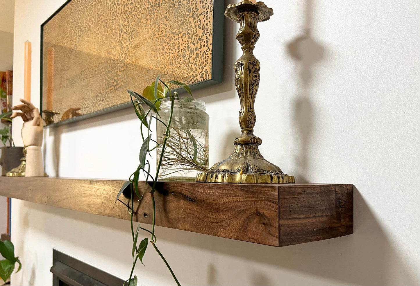 Custom Wood Floating Fireplace Mantel