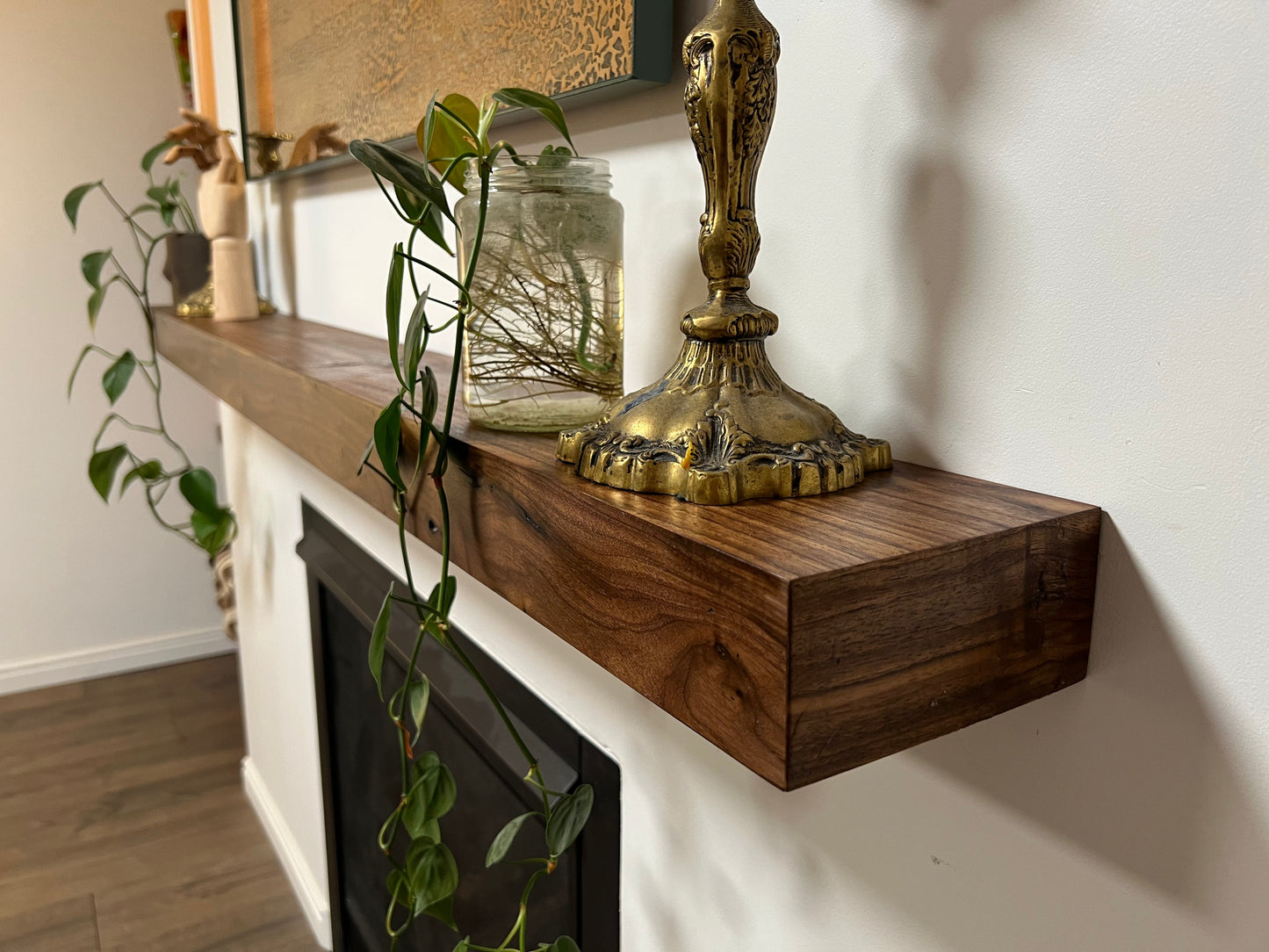 Custom Wood Floating Fireplace Mantel