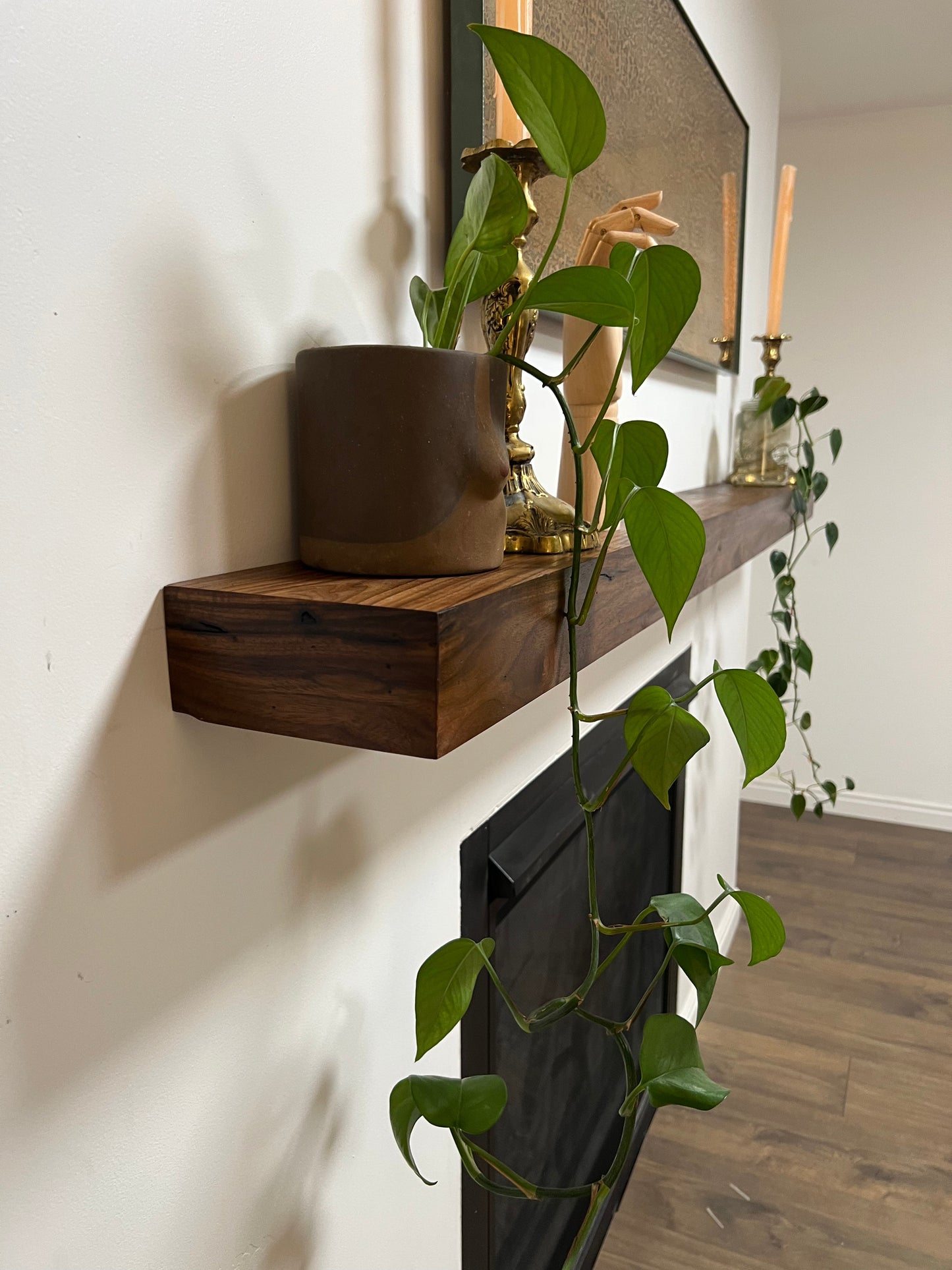 Custom Wood Floating Fireplace Mantel